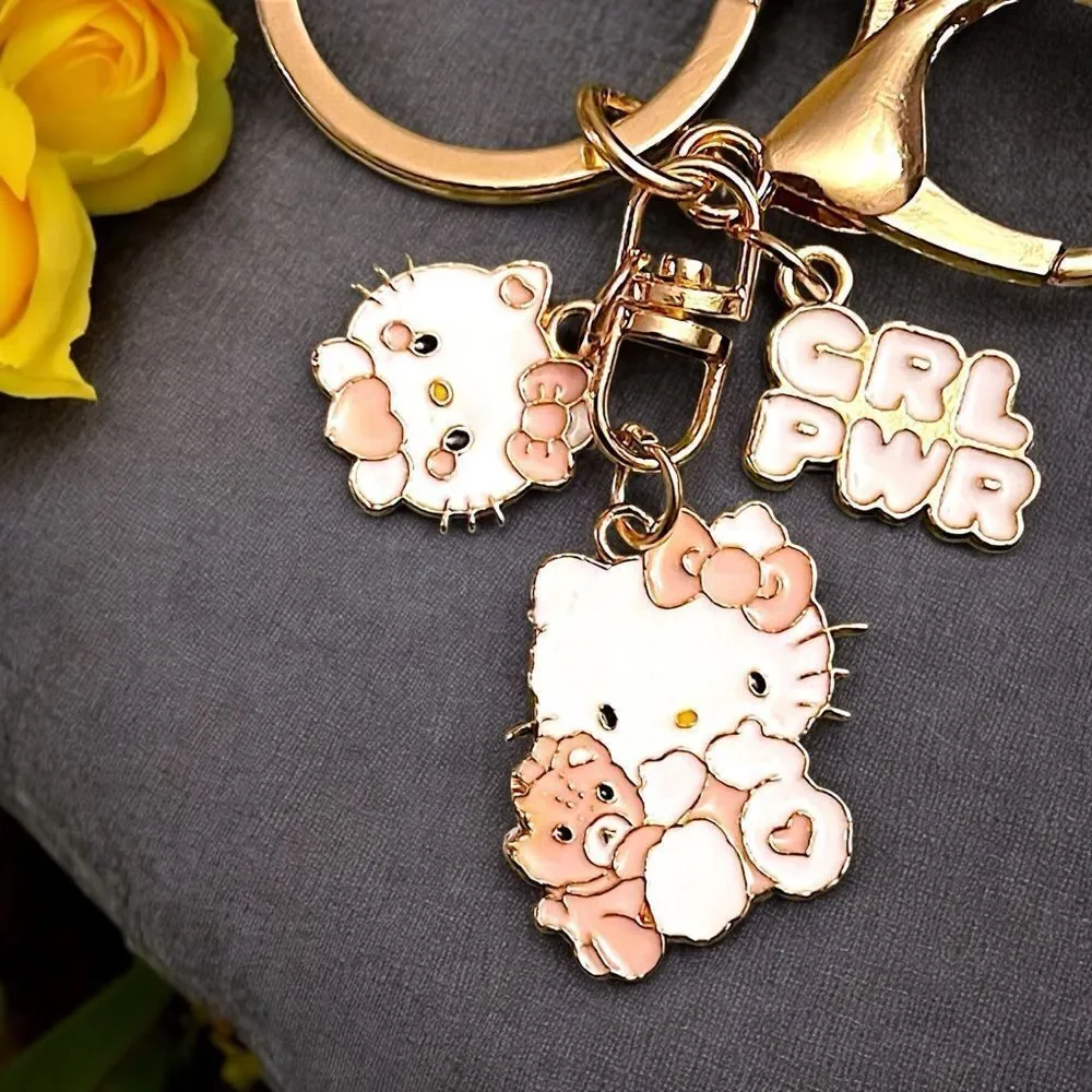 Hello Kitty Girl Power Baby Pink Multi Charm Keychain NWT